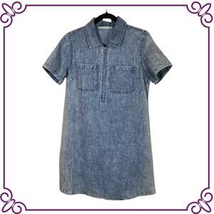 Given Kale Short Sleeve 1/3 Zip A Line Chambray Collared Dress Size M